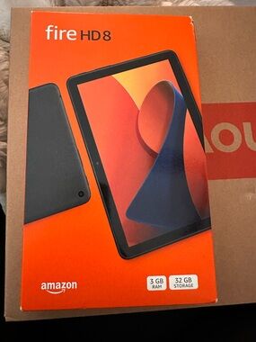 Amazon Fire HD 8 Tablet in Black with Orange Retail Box